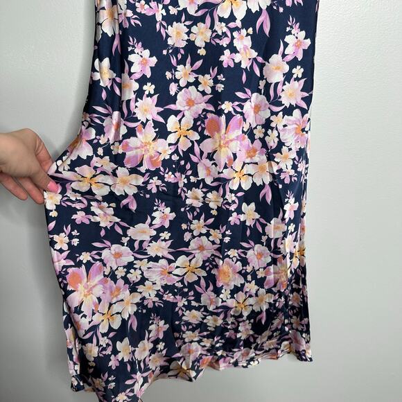 Lulus Women's Admirable Charmer Navy Blue Floral Satin Tie-Back Midi Dress S‎ - Picture 6 of 15